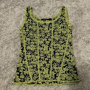 Black and Green Floral corset stripe detail tank top